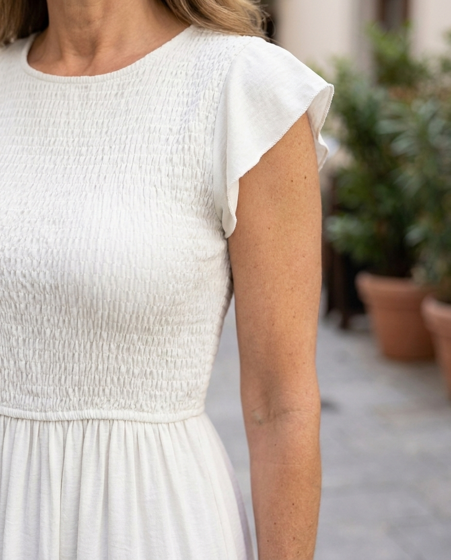 Beatrice | Round Neck Short Sleeve Gathered Skirt Midi Dress