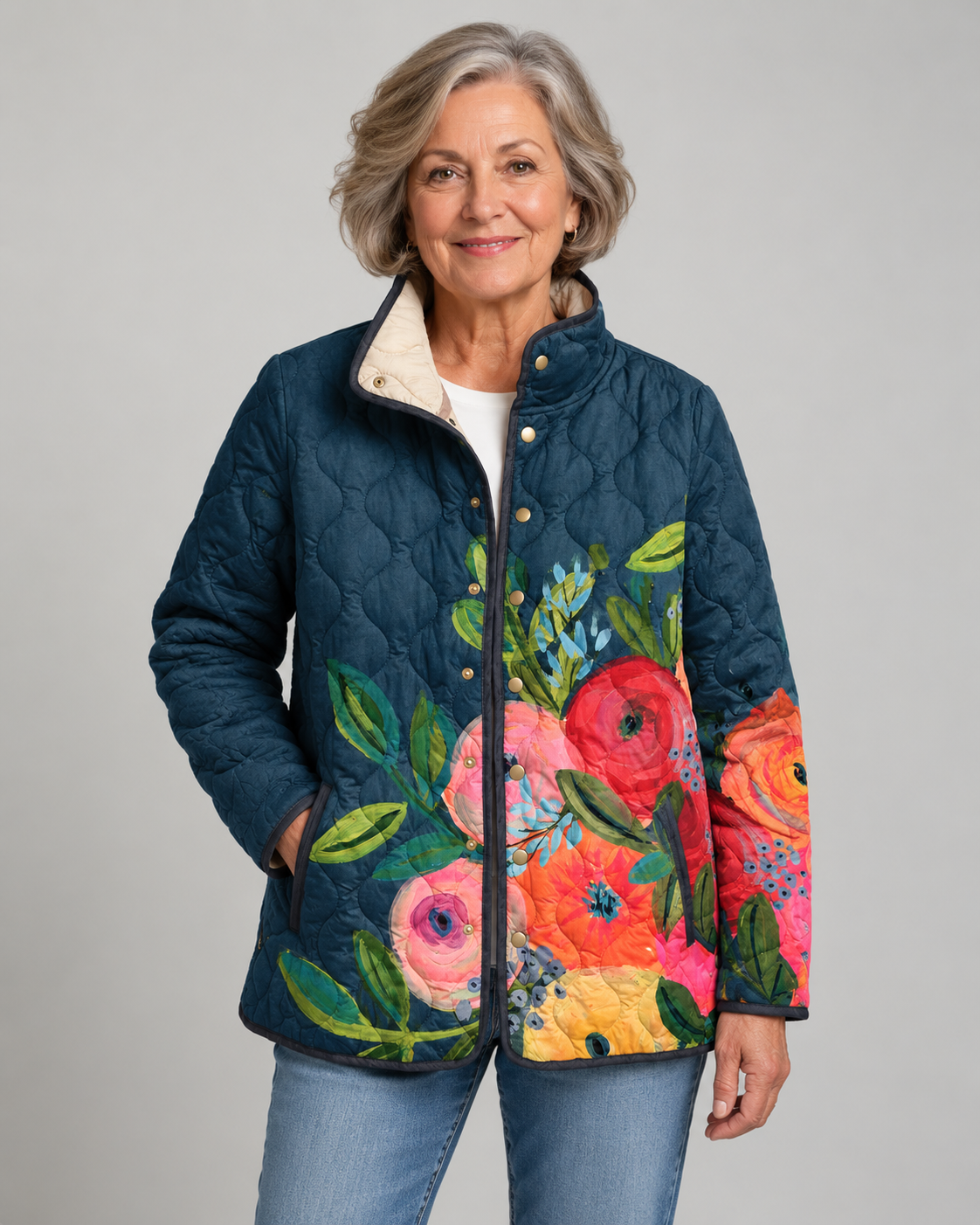 Amaya | Vintage Floral Print Quilted Jacket