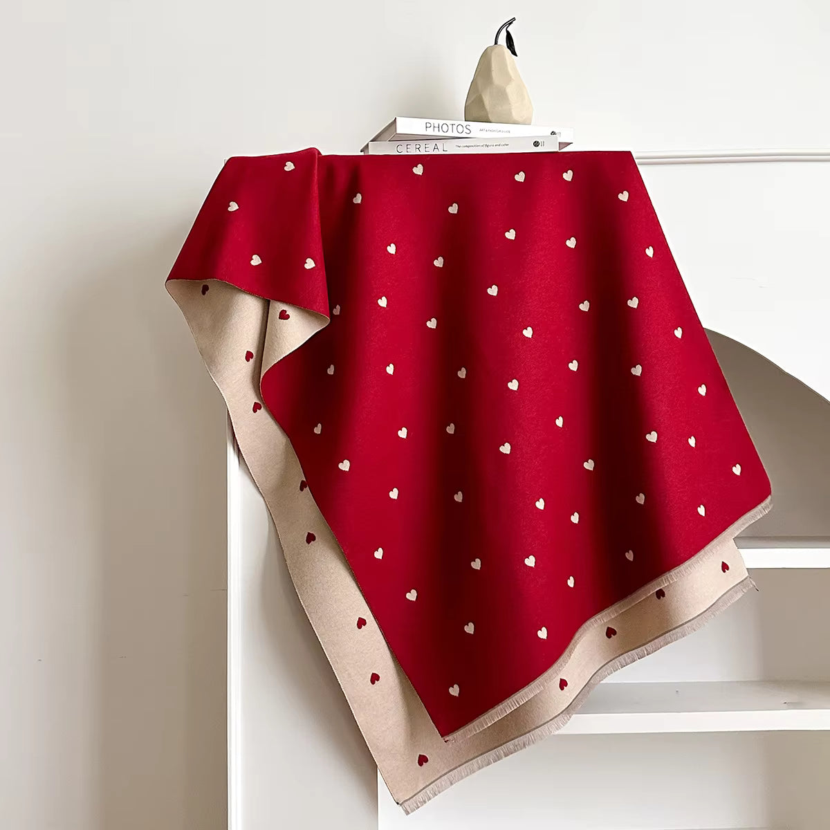The Two-Way Heart Wrap – Reversible Red & Cream Scarf