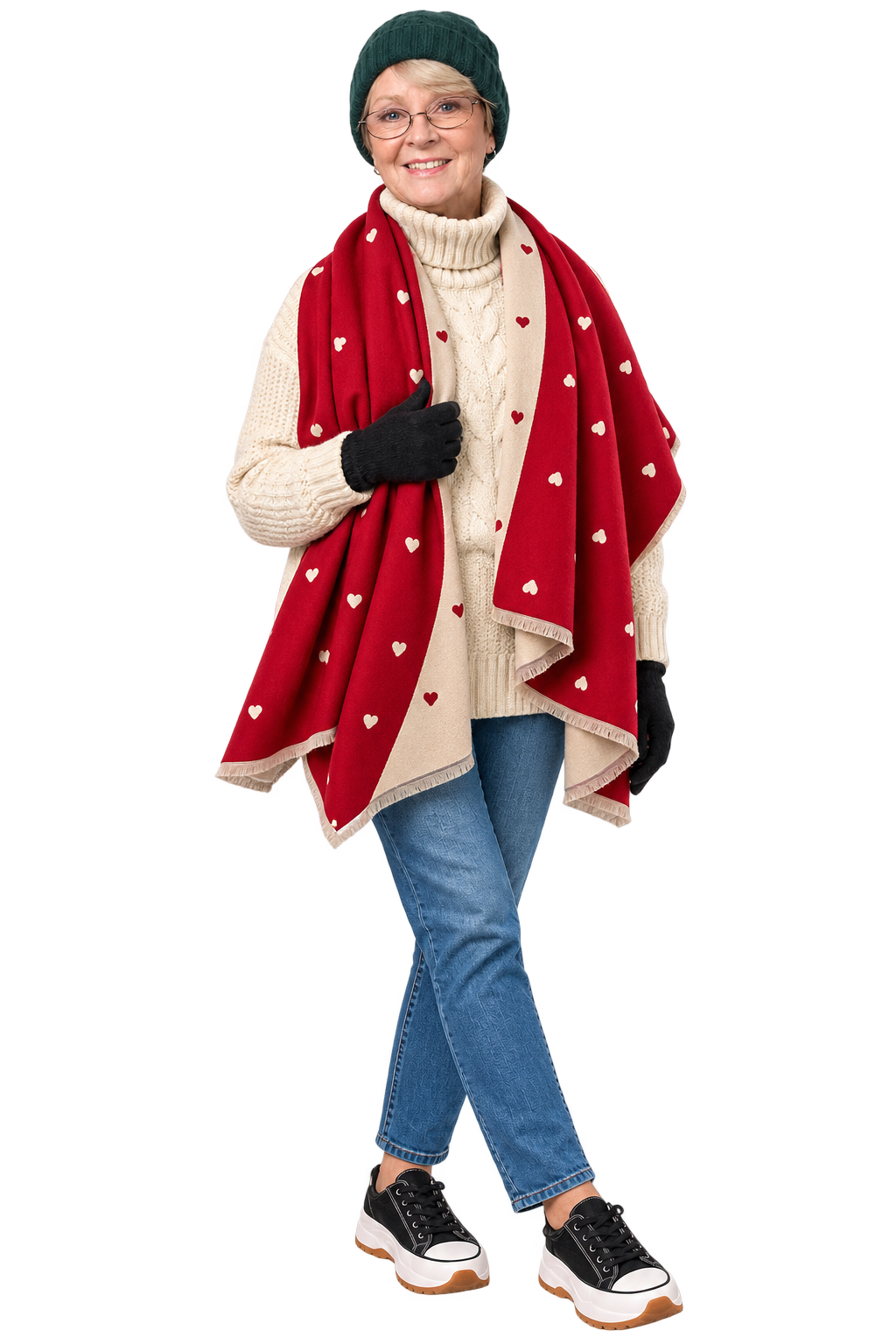 The Two-Way Heart Wrap – Reversible Red & Cream Scarf