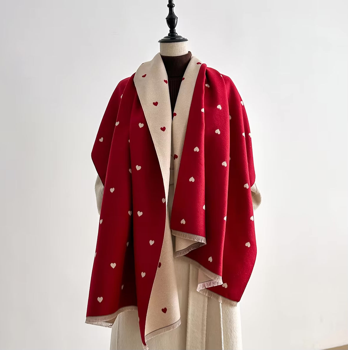 The Two-Way Heart Wrap – Reversible Red & Cream Scarf
